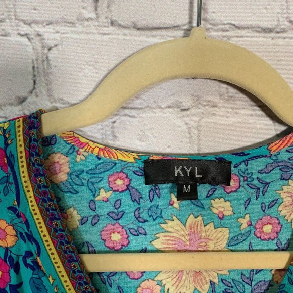 KYL Blue Floral Dress Size Medium - Picture 2 of 3